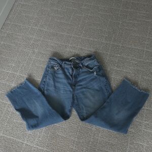 LOFT Straight-Leg Jeans - Mid Wash Blue Wash Frayed Hem 28P 6P Slight Distressed